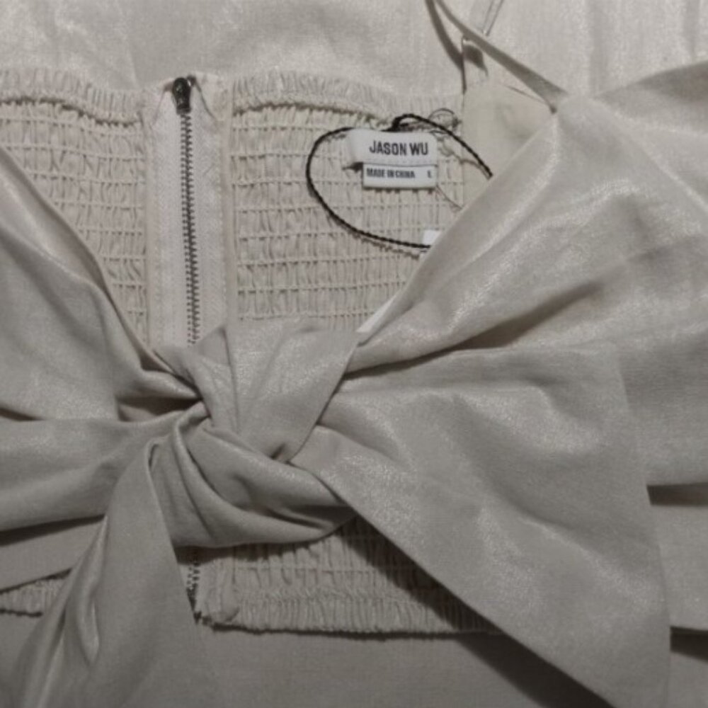 Jason Wu 2-PC Crop Top PantSuit (L) TAN w/gold flecks shines NWT